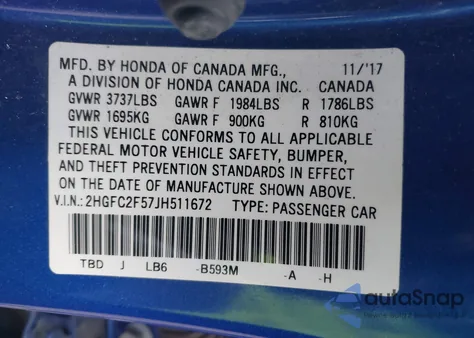 2018 Honda Civic Lx from USA, damaged, VIN 2HGFC2F57JH511672